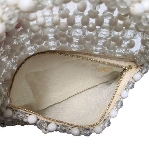 VINTAGE Clear Beaded Fringe Flap Handbag - Picture 5 of 7